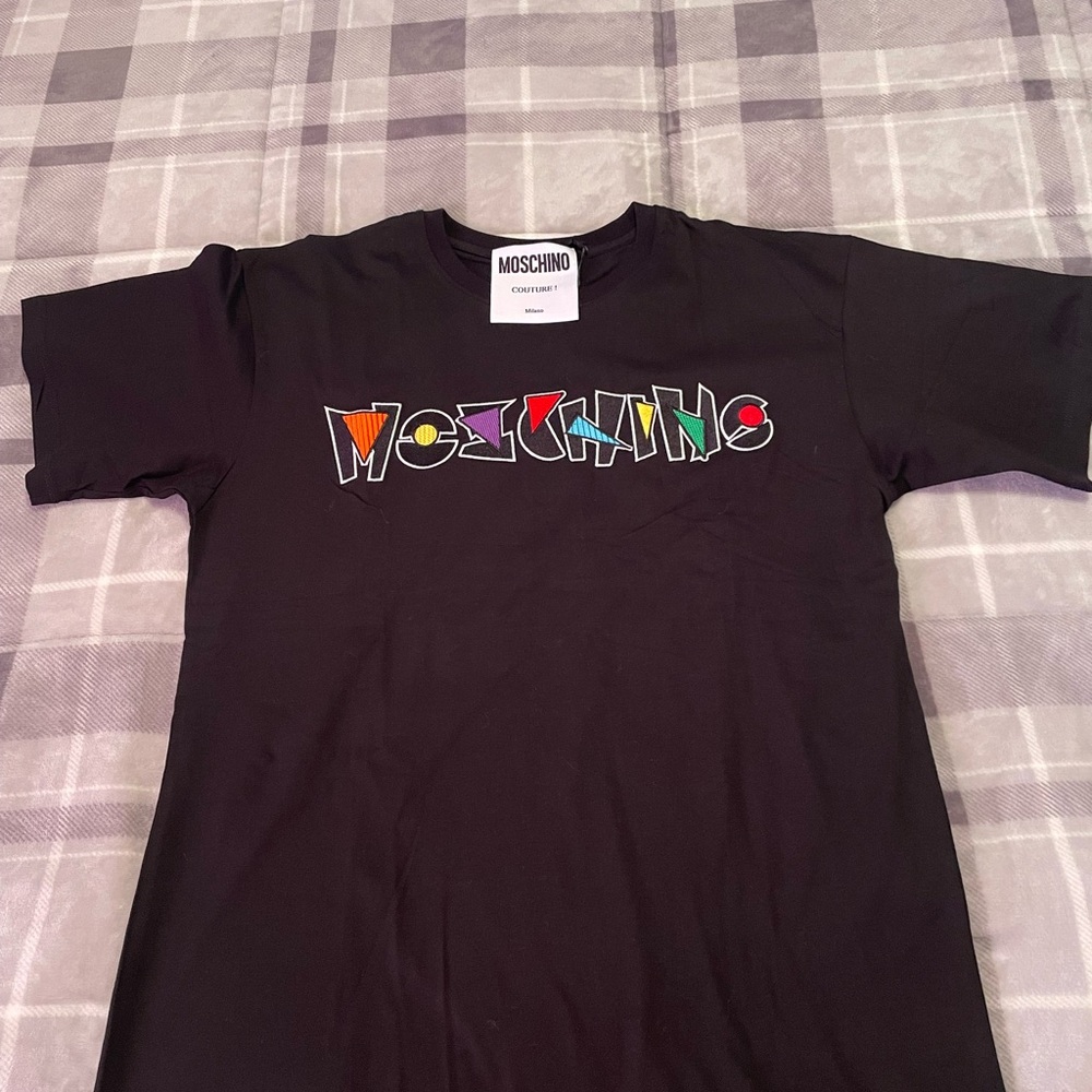 Moschino Black Tee with Multicolor Graphic